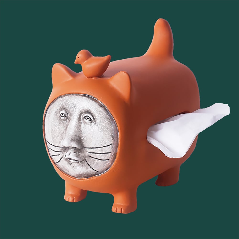 Adorable Cat Figurine Pull Out Tissue Box with Cover Back Opening window image