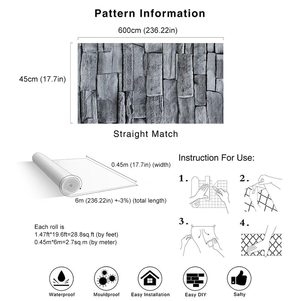 Vintage Stone Brick Texture in Cinerous 17.7''W x 19.6'L Peel and Stick Wallpaper window image