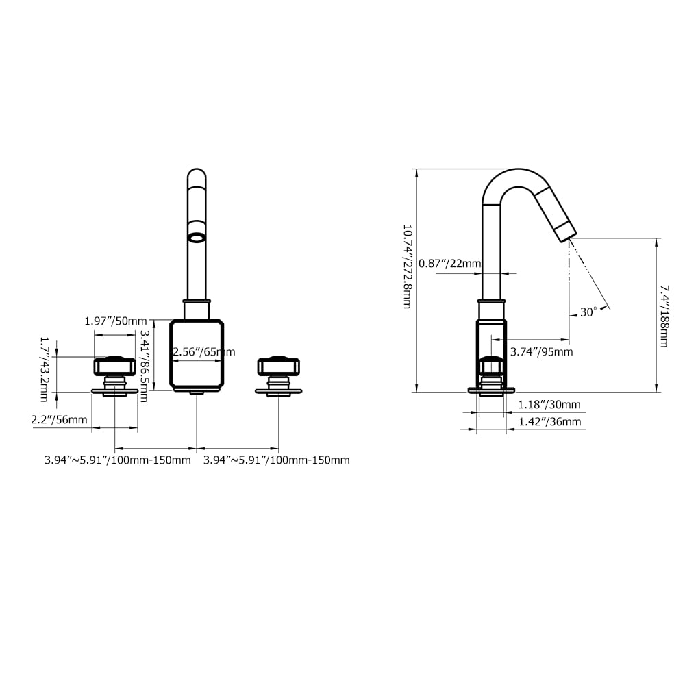 Gunmetal Badezimmer 3-Loch Waschtischarmatur Doppelglasgriff massives Messing Bild der Gewichte & Abmessungen