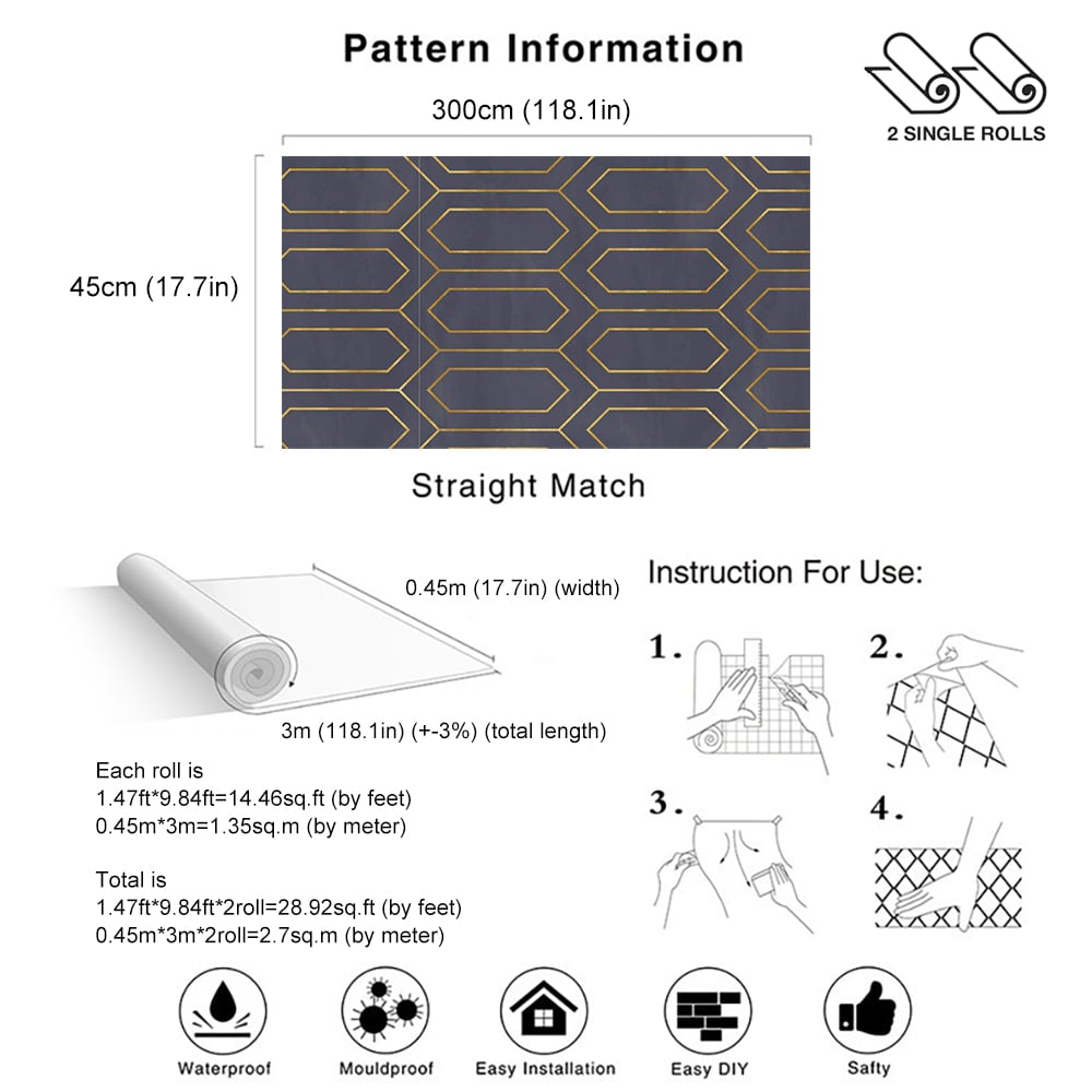 450mm x 3000mm Vintage Geometric in Grey&Black Peel and Stick Wallpaper 2 Rolls window image