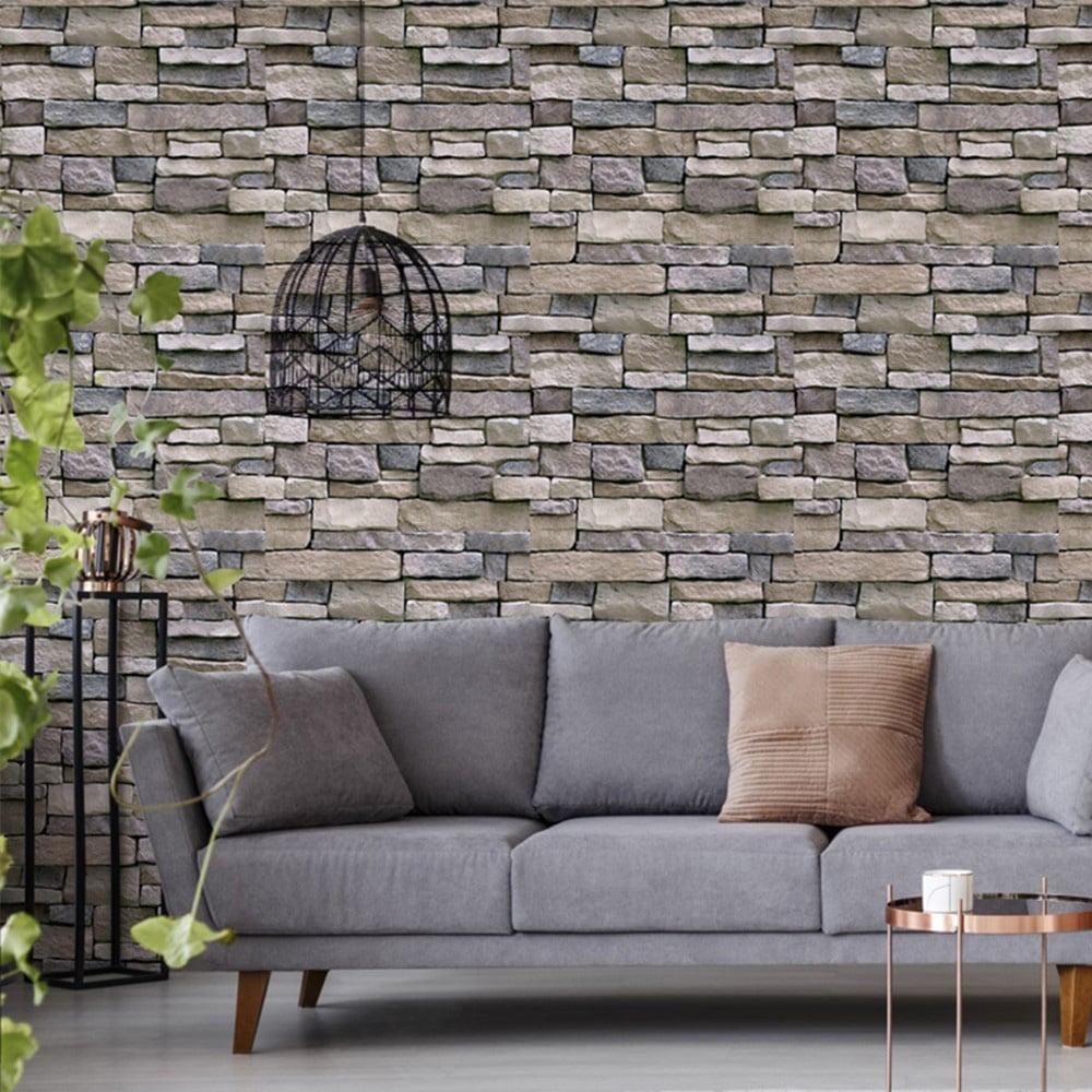 Vintage Industrial Brick Texture Yellow 17.7″W x 19.6′L Peel and Stick Wallpaper window image