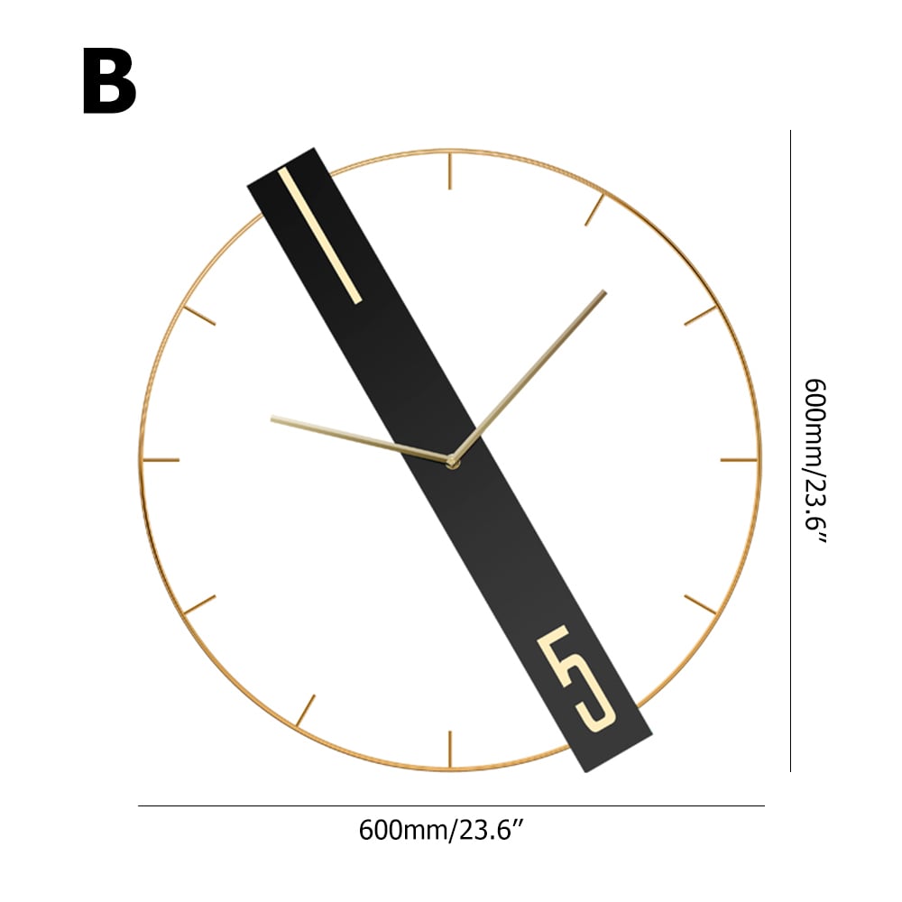 600mm Minimalist Oversized Wall Clock with Round Metal Frame&Wooden Rectangle window image