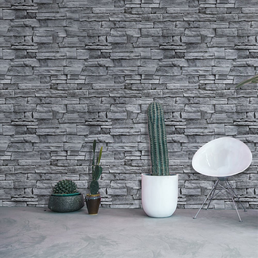 Vintage Stone Brick Texture in Cinerous 17.7''W x 19.6'L Peel and Stick Wallpaper window image