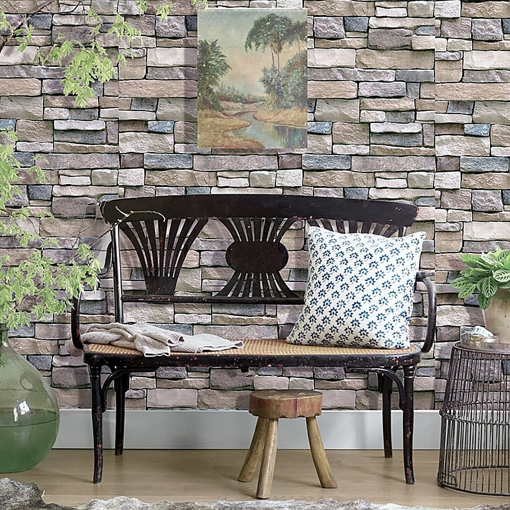 Vintage Industrial Brick Texture Yellow 17.7″W x 19.6′L Peel and Stick Wallpaper window image