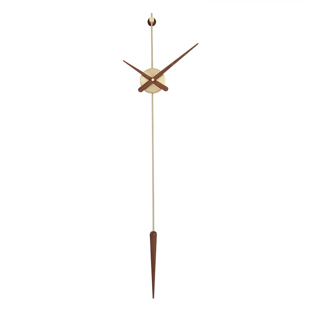 Modern Minimalist Brass Wall Clock with Oversized Brown Walnut Pointers window image
