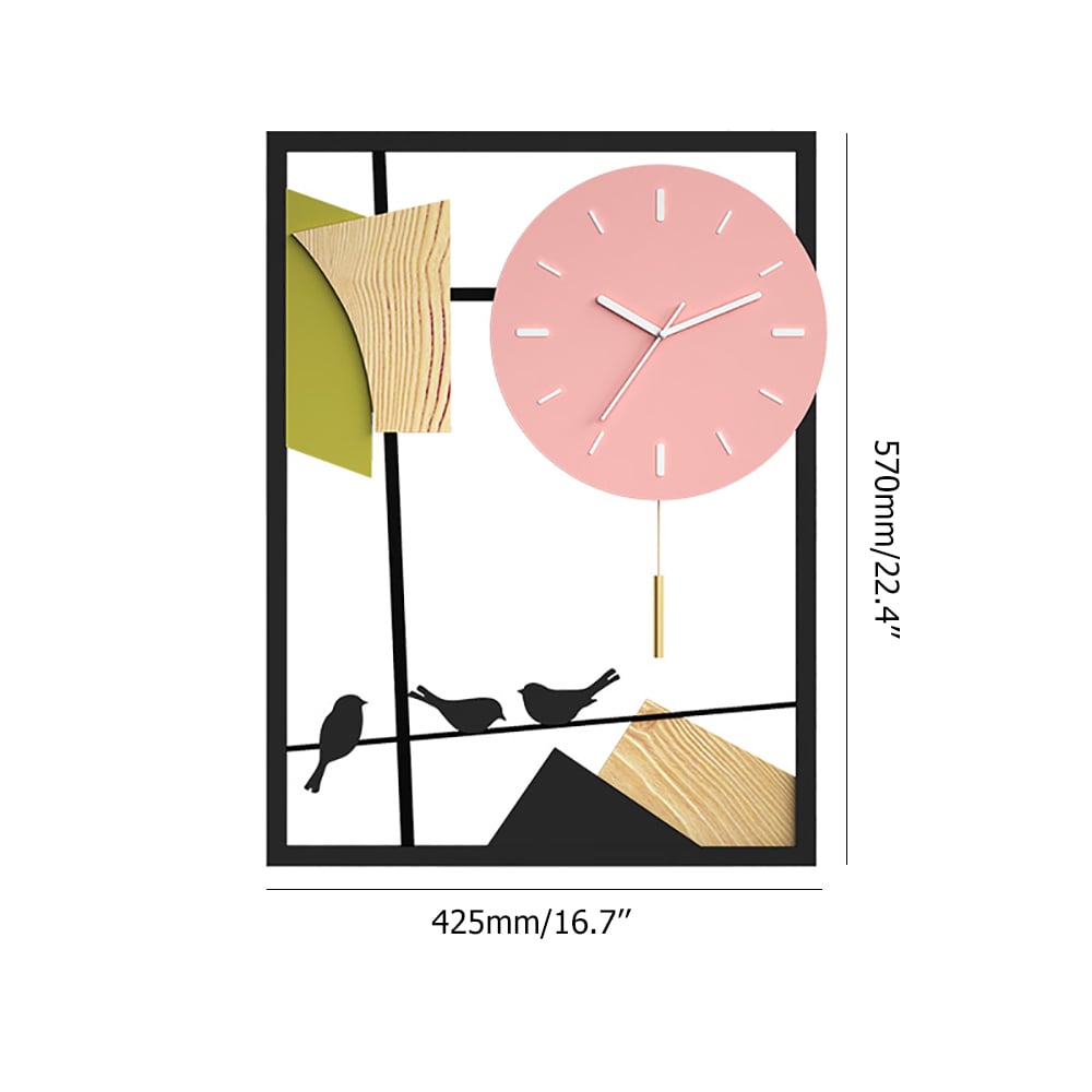 Nordic Minimalist Style Pastoral Metal Large Wall Clock with Golden Pendulum window image
