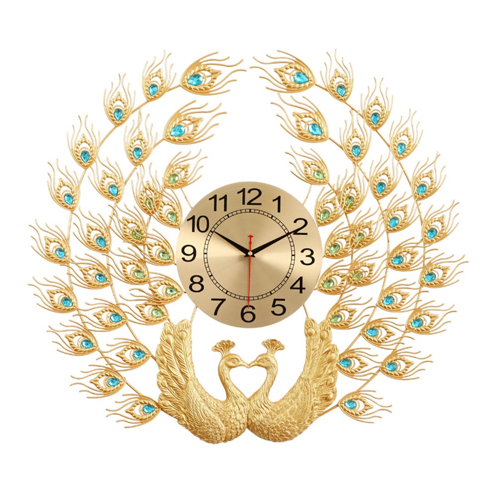 European Noble Luxurious Peacock Oversized Wall Clock Home Decor window image