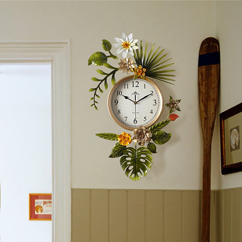 3D Flower Leaves Large Wall Clock Artistic Home Decor window image
