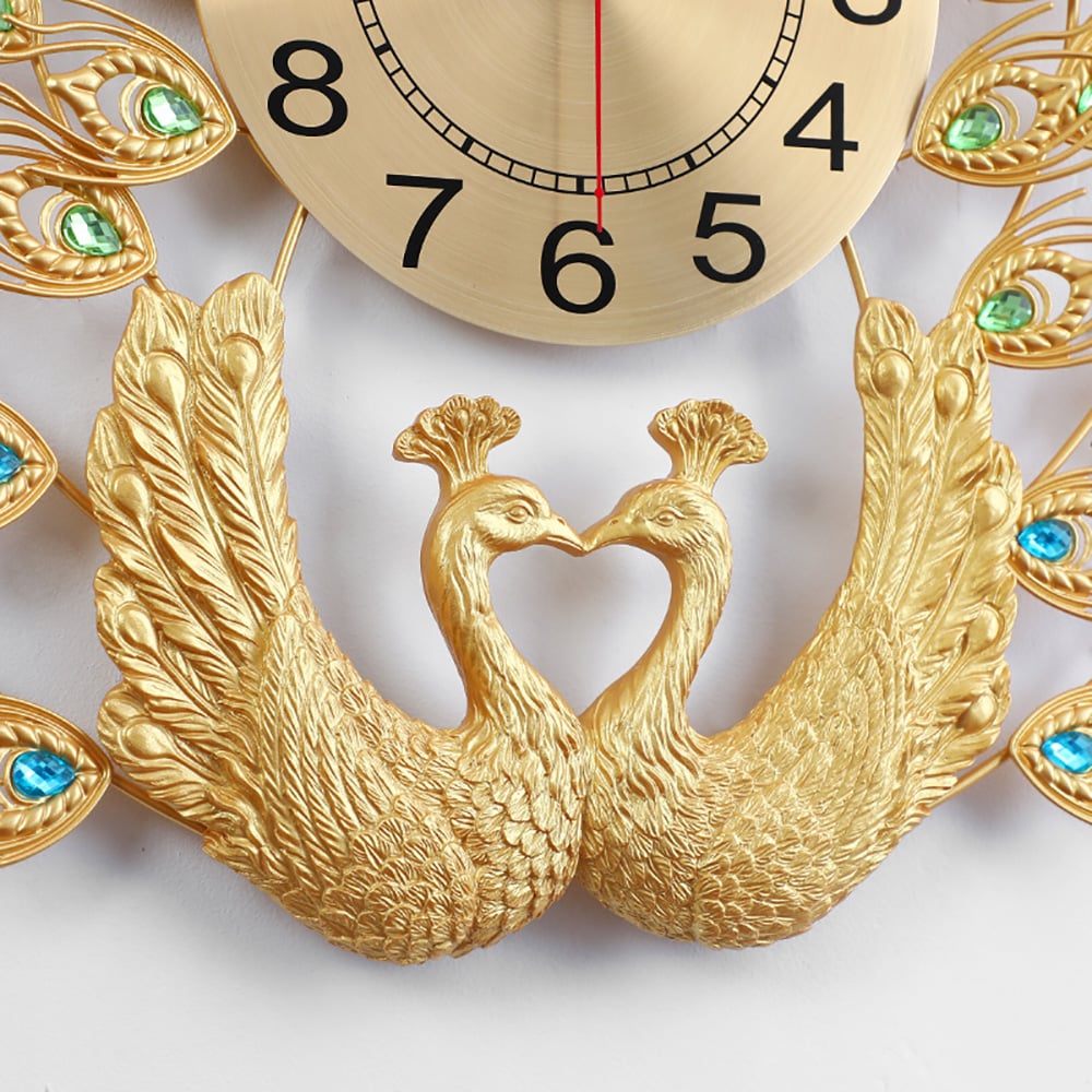 European Noble Luxurious Peacock Oversized Wall Clock Home Decor window image
