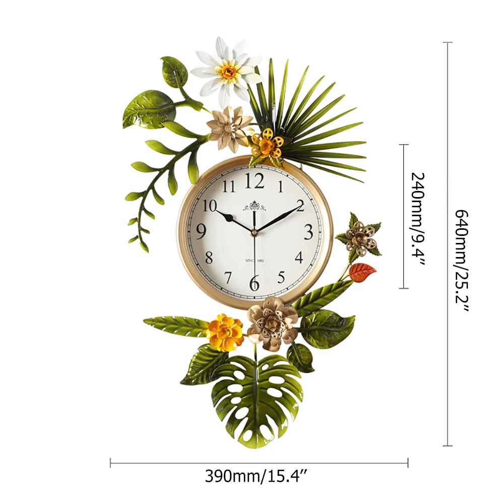 3D Flower Leaves Large Wall Clock Artistic Home Decor window image