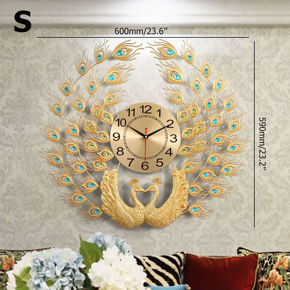 European Noble Luxurious Peacock Oversized Wall Clock Home Decor window image