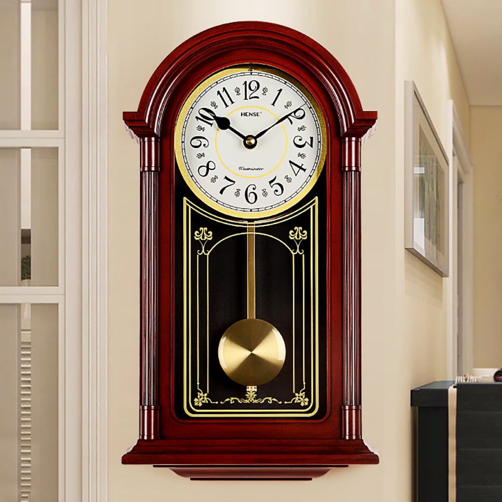 Nordic Retro Door-Shape Fashion Wall Clock with Golden Pendulum window image