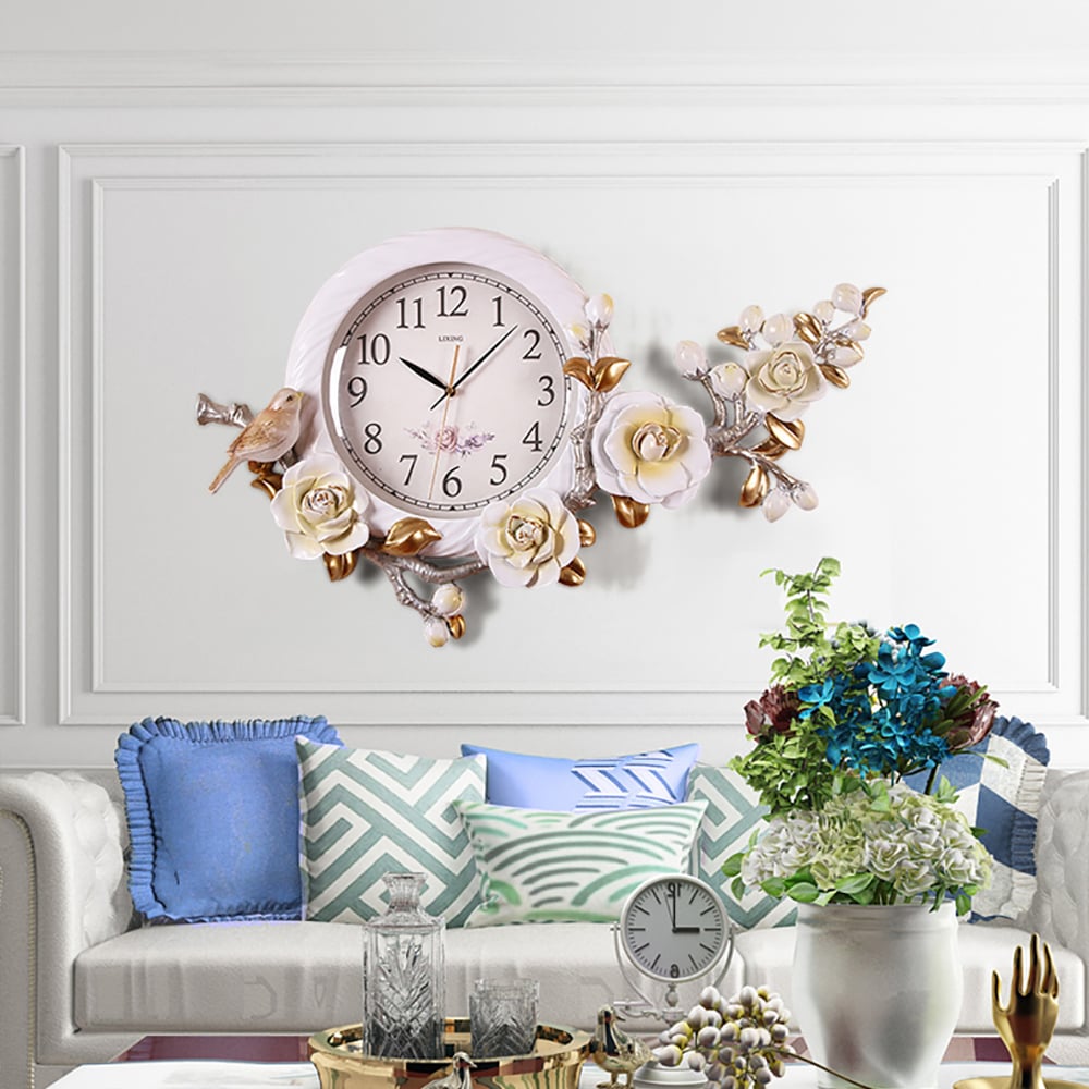 Nordic Style Large Wall Clock with Lucky Bird Rose Embossing