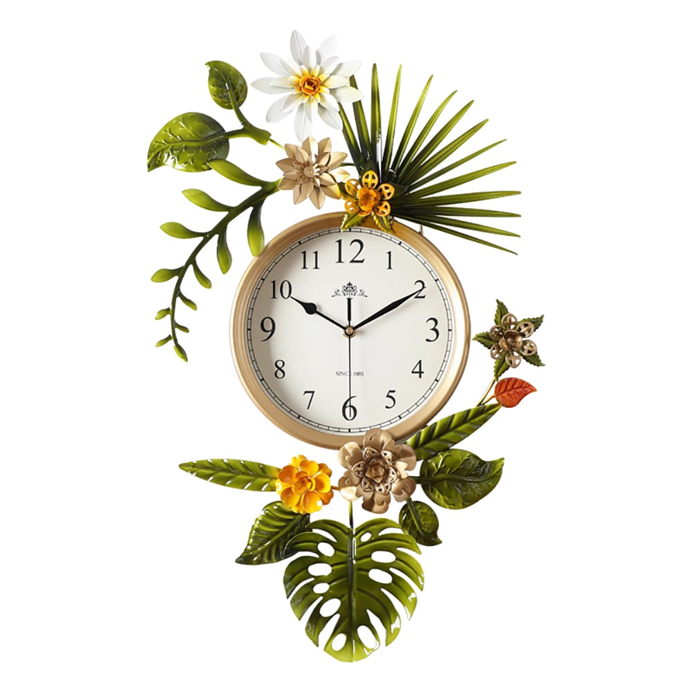 3D Flower Leaves Large Wall Clock Artistic Home Decor window image