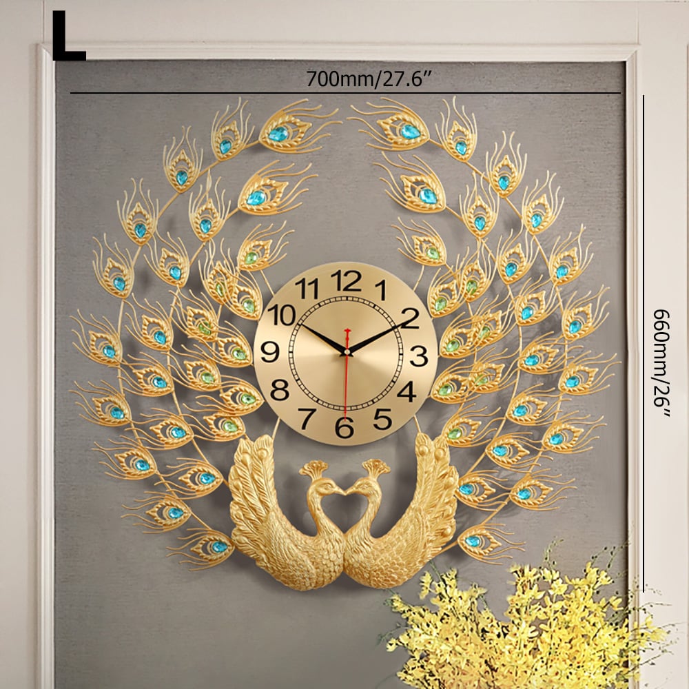 European Noble Luxurious Peacock Oversized Wall Clock Home Decor window image