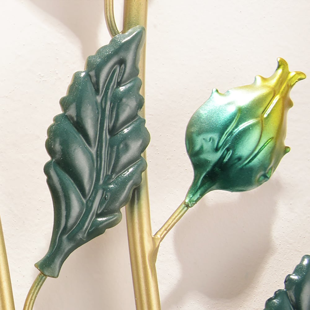 2Pcs/Set Pastoral Style 3D Metal Floral Wall Decor with Golden Rectangular Frame window image