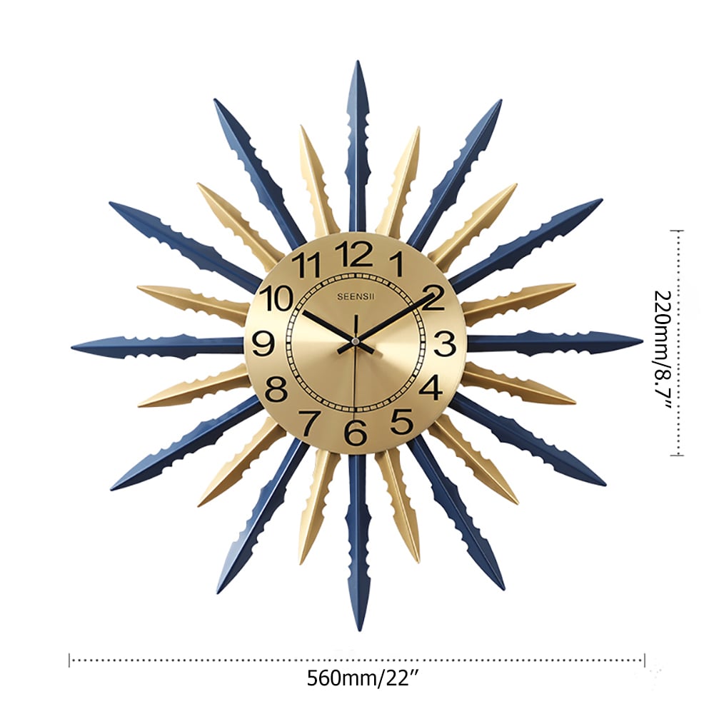 22" Nordic Modern Sunburst-Shape Iron Art Oversized Silent Wall Clock window image