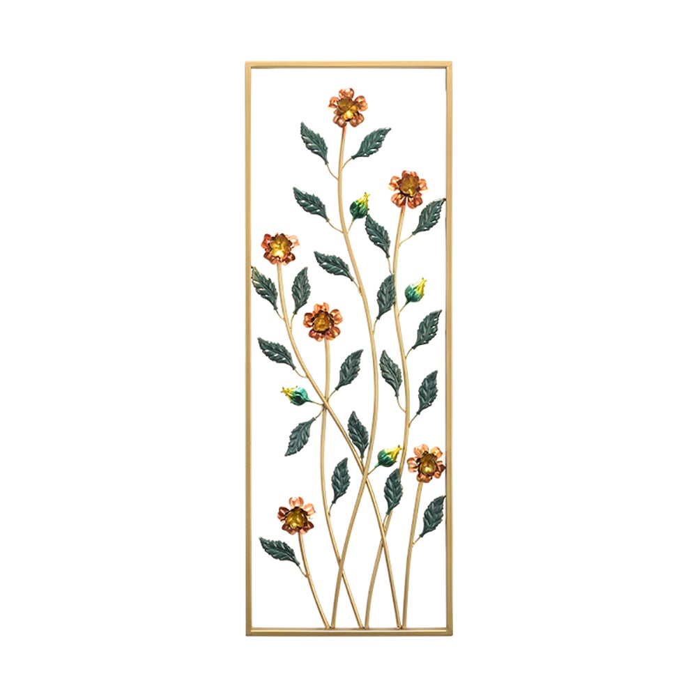 2Pcs/Set Pastoral Style 3D Metal Floral Wall Decor with Golden Rectangular Frame window image