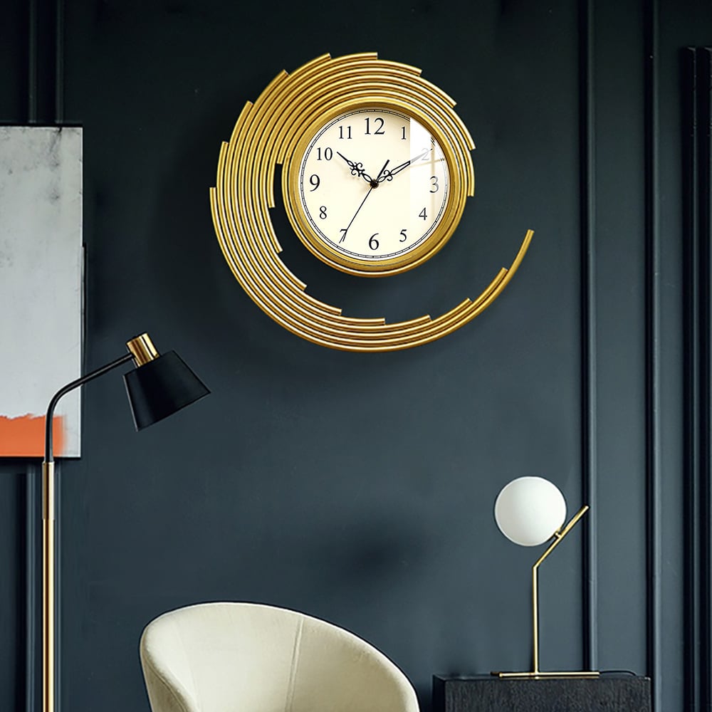 Upscale Spiral Metal Frame Large Wall Clock with High Transmittance Glass Cover window image