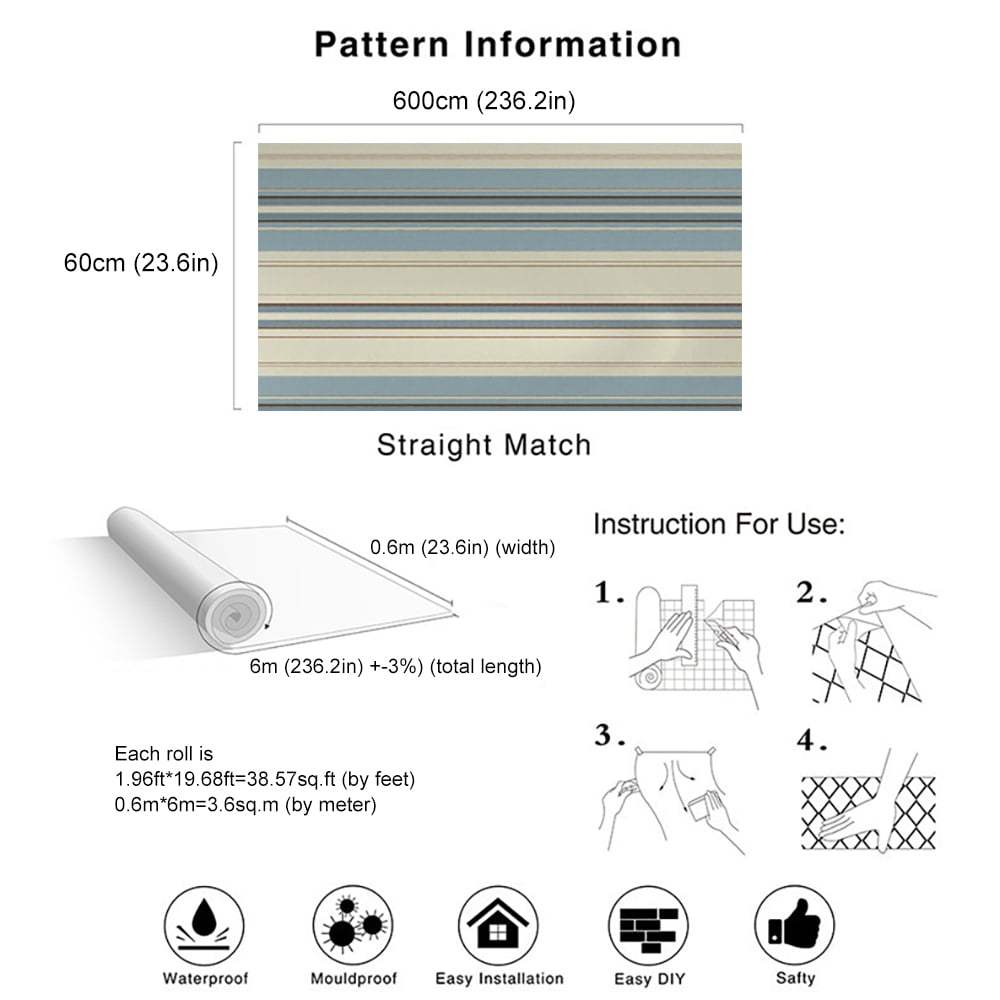 Modern Concise Lines Pattern in Blue&Beige 23.62″W x 19.6′L Peel and Stick Wallpaper window image
