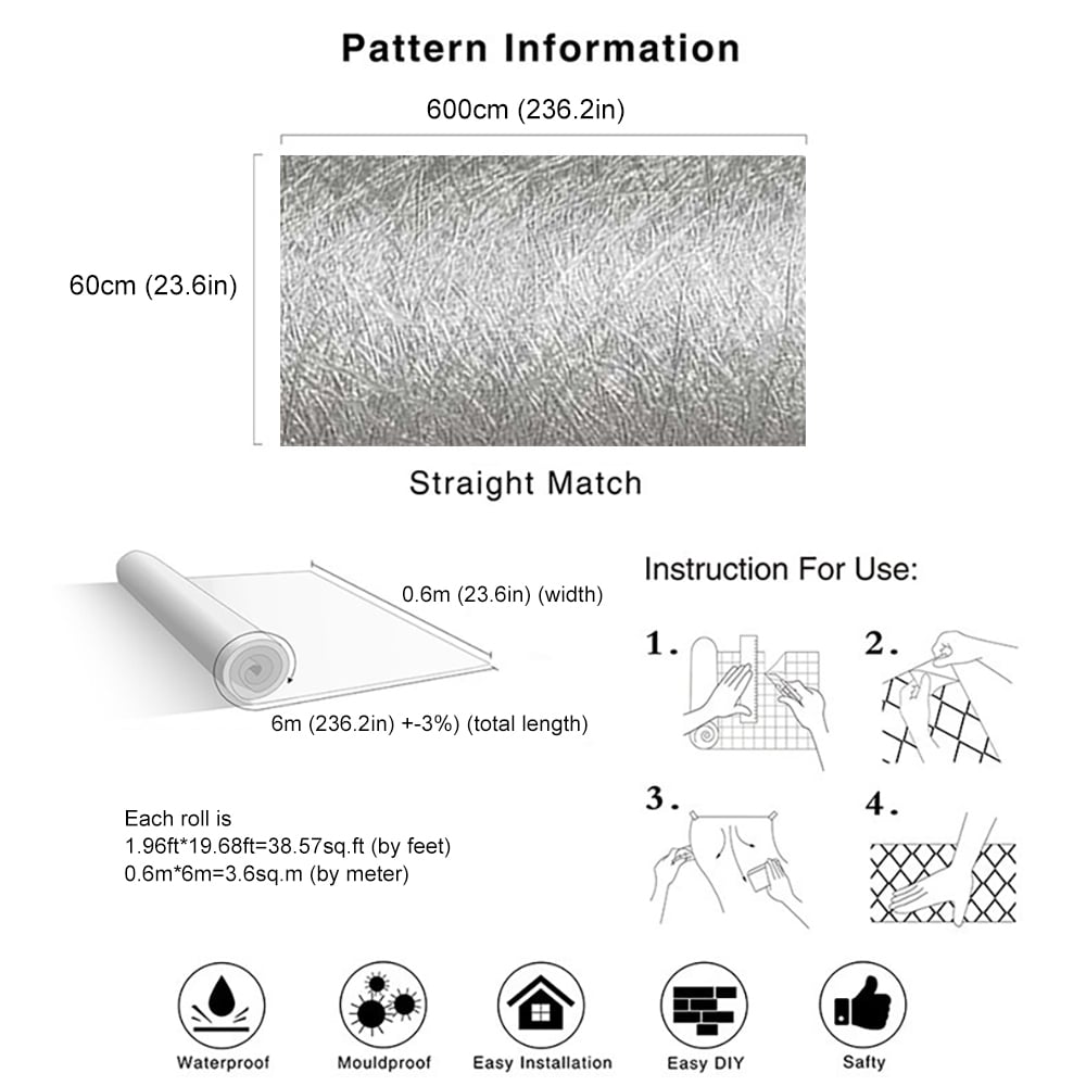 Concise Silk Pattern in Silvery-grey 600mmW x 5974mmL Peel and Stick Wallpaper window image