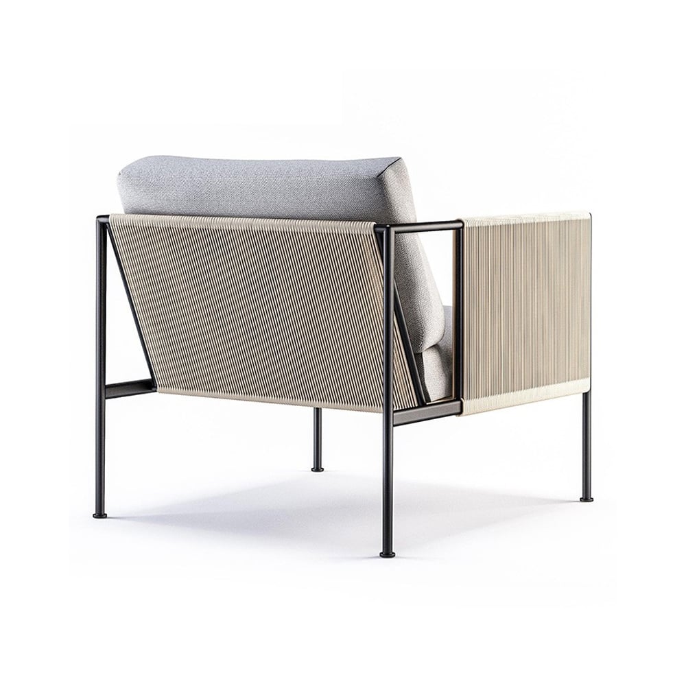 Natural Style Outdoor Accent Chair with Rattan Woven Square Arm and Cushion Back window image