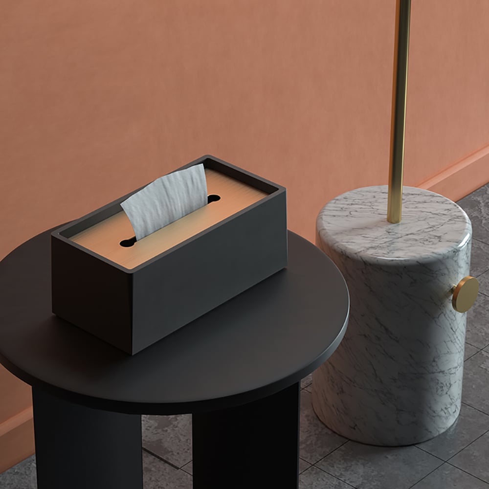 Modern Rectangular Cement Tissue Box with Stainless Steel Lid window image