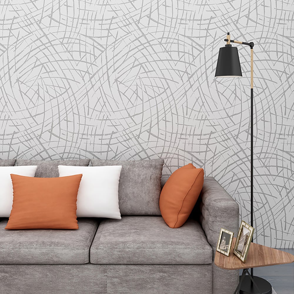 Retro Literary Strokes in Grey & White Peel and Stick Wallpaper window image