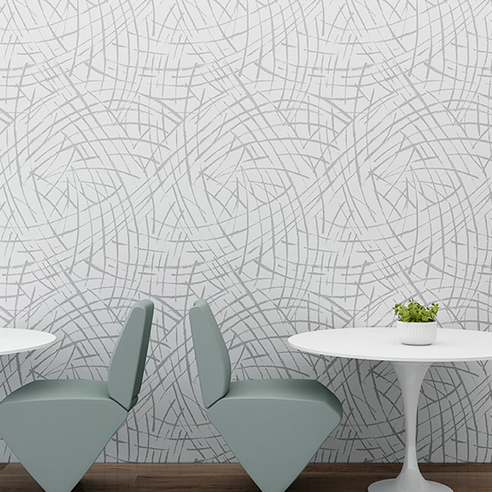 Retro Literary Strokes in Grey & White Peel and Stick Wallpaper window image