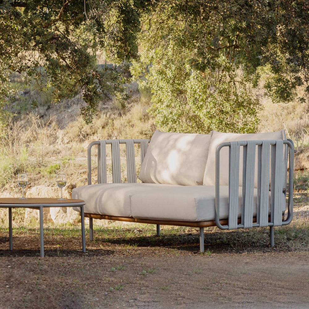 2-Seater Outdoor Sofa Patio Loveseat with Square Arm Cushion Back window image