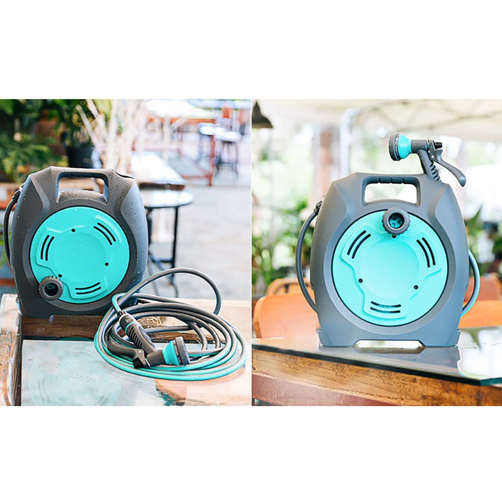 Portable Hose Reel Cart Mini Garden Sprayer Watering Gun with 7 Settings Spray Mode window image