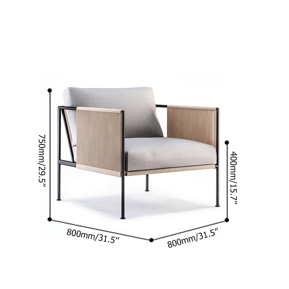 Natural Style Outdoor Accent Chair with Rattan Woven Square Arm and Cushion Back window image