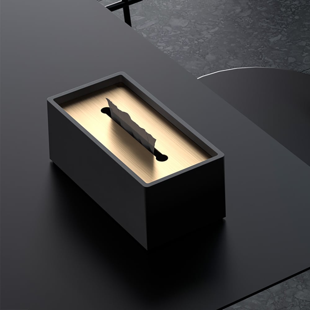Modern Rectangular Cement Tissue Box with Stainless Steel Lid window image