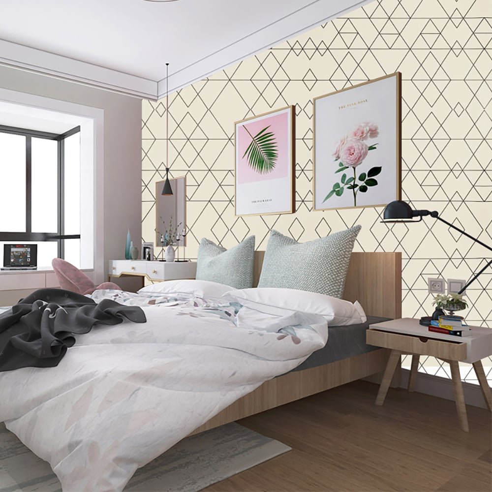 Modern Nordic Geometric Pattern in Beige 17.7″W x 32.81′L Peel and Stick Wallpaper window image
