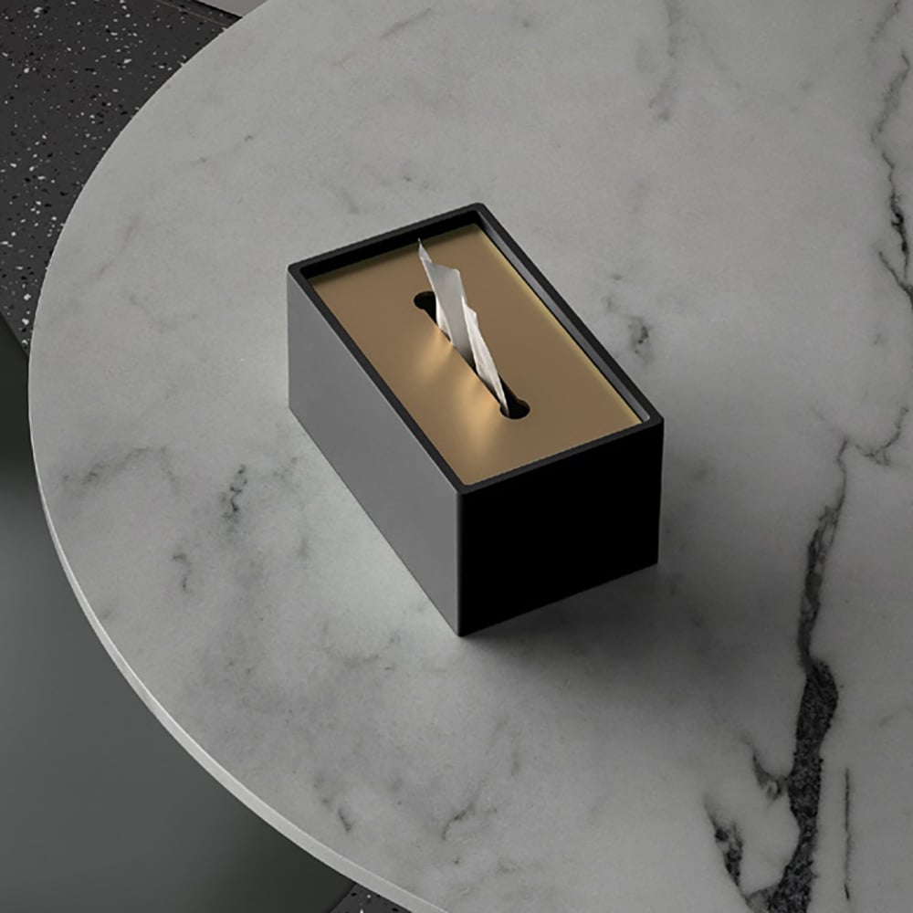 Modern Rectangular Cement Tissue Box with Stainless Steel Lid window image