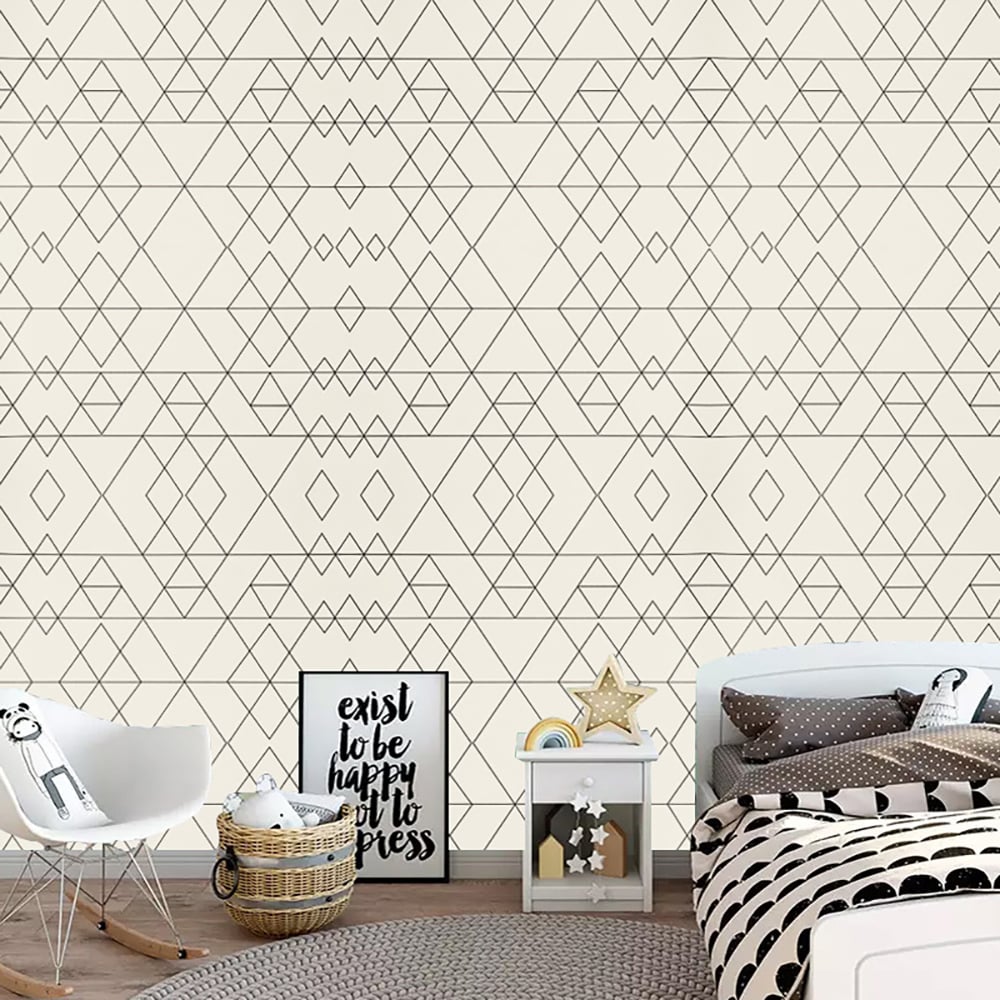 Modern Nordic Geometric Pattern in Beige 17.7″W x 32.81′L Peel and Stick Wallpaper window image