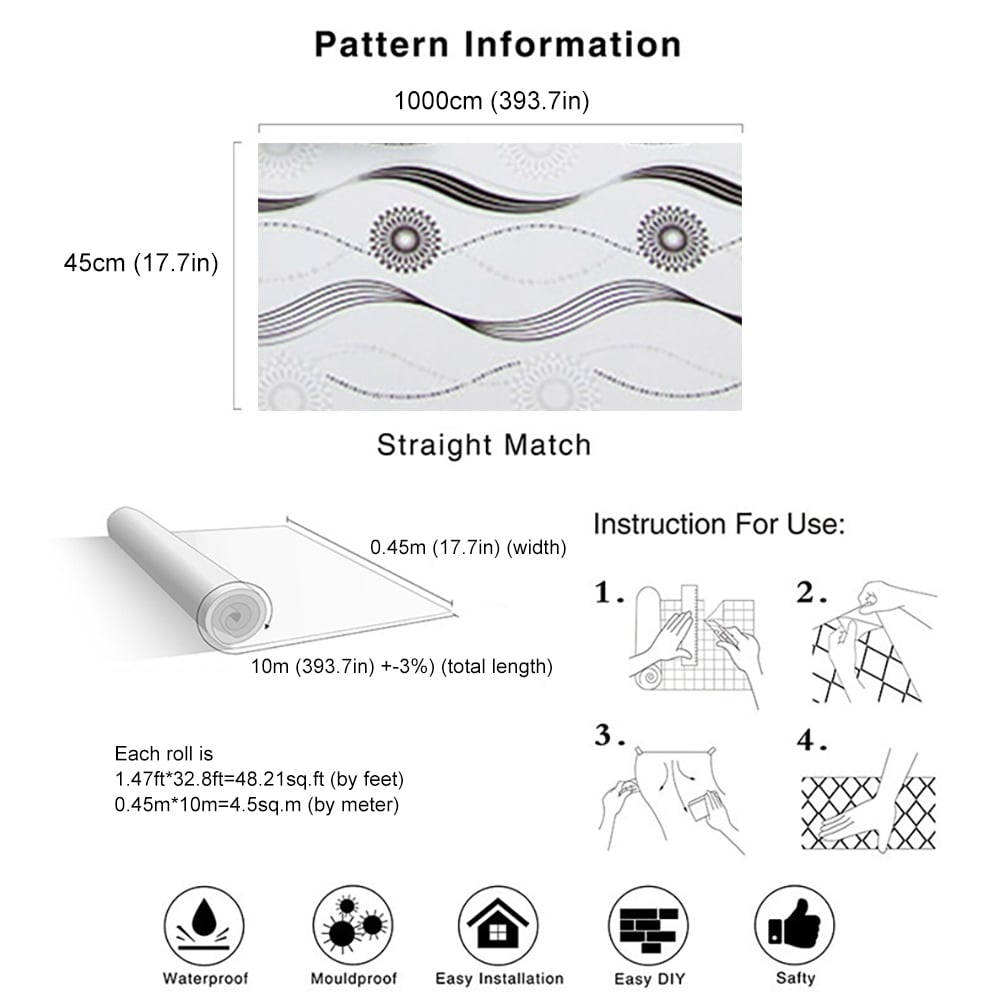 Modern Circle  Lines Pattern in Black&White 17.7″W x 32.81′L Peel and Stick Wallpaper window image