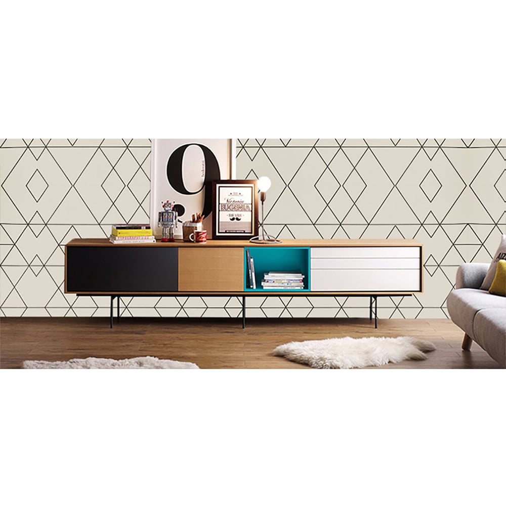 Modern Nordic Geometric Pattern in Beige 17.7″W x 32.81′L Peel and Stick Wallpaper window image