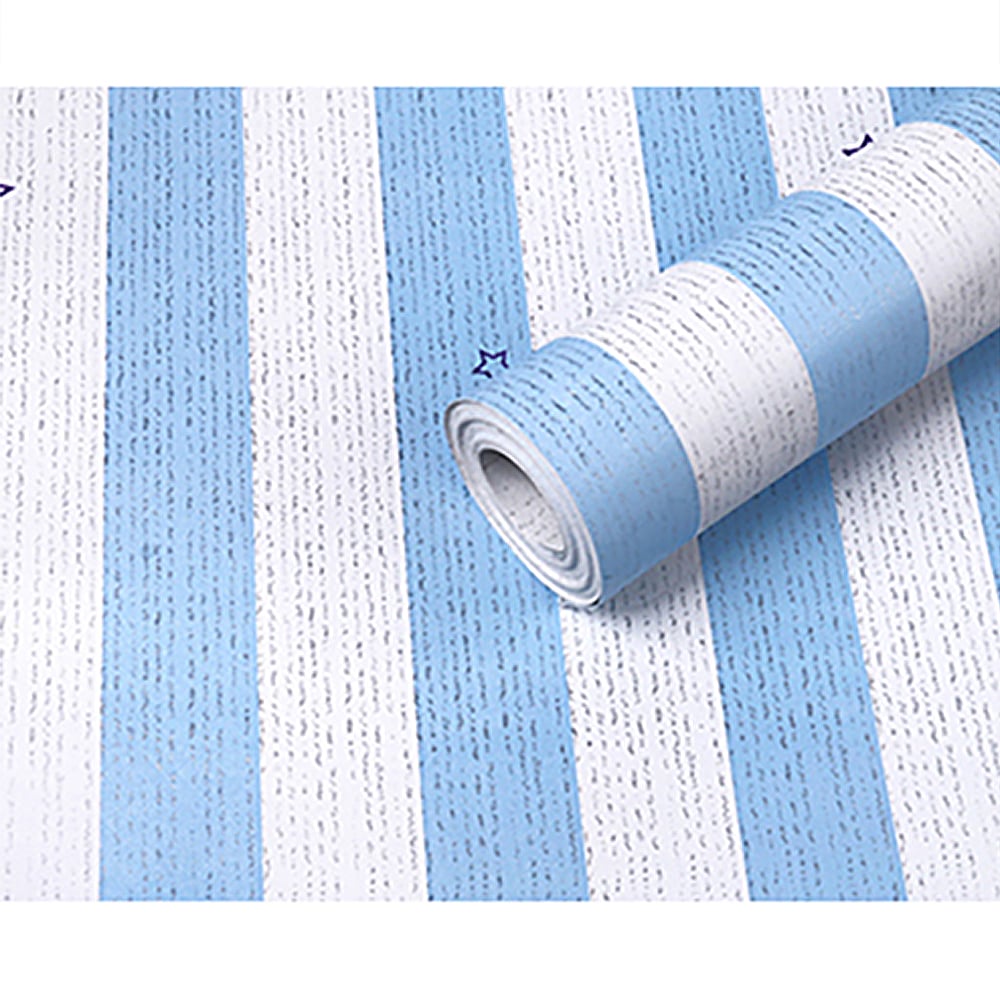 Modern Stripes Pattern in Blue&White 17.7″W x 32.81′L Peel and Stick Wallpaper window image
