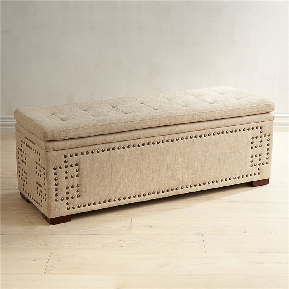 Farmhouse Flip Top Bedroom Storage Bench Linen Upholstered window image