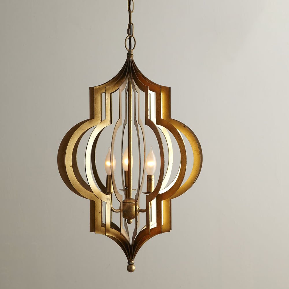 Retro Paste Gold And Silver Foil Hollow Iron  LED Pendant Light window image