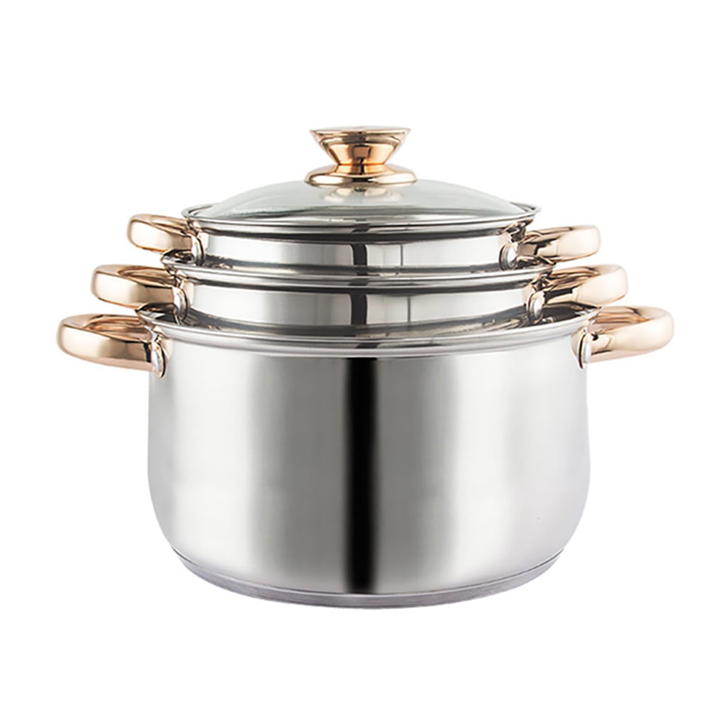 12 Pieces Stainless Steel Cookware Set With Gold Plated Handle Glass Lid window image
