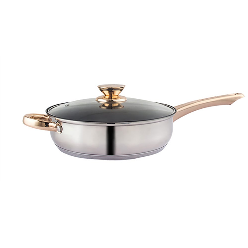 12 Pieces Stainless Steel Cookware Set With Gold Plated Handle Glass Lid window image