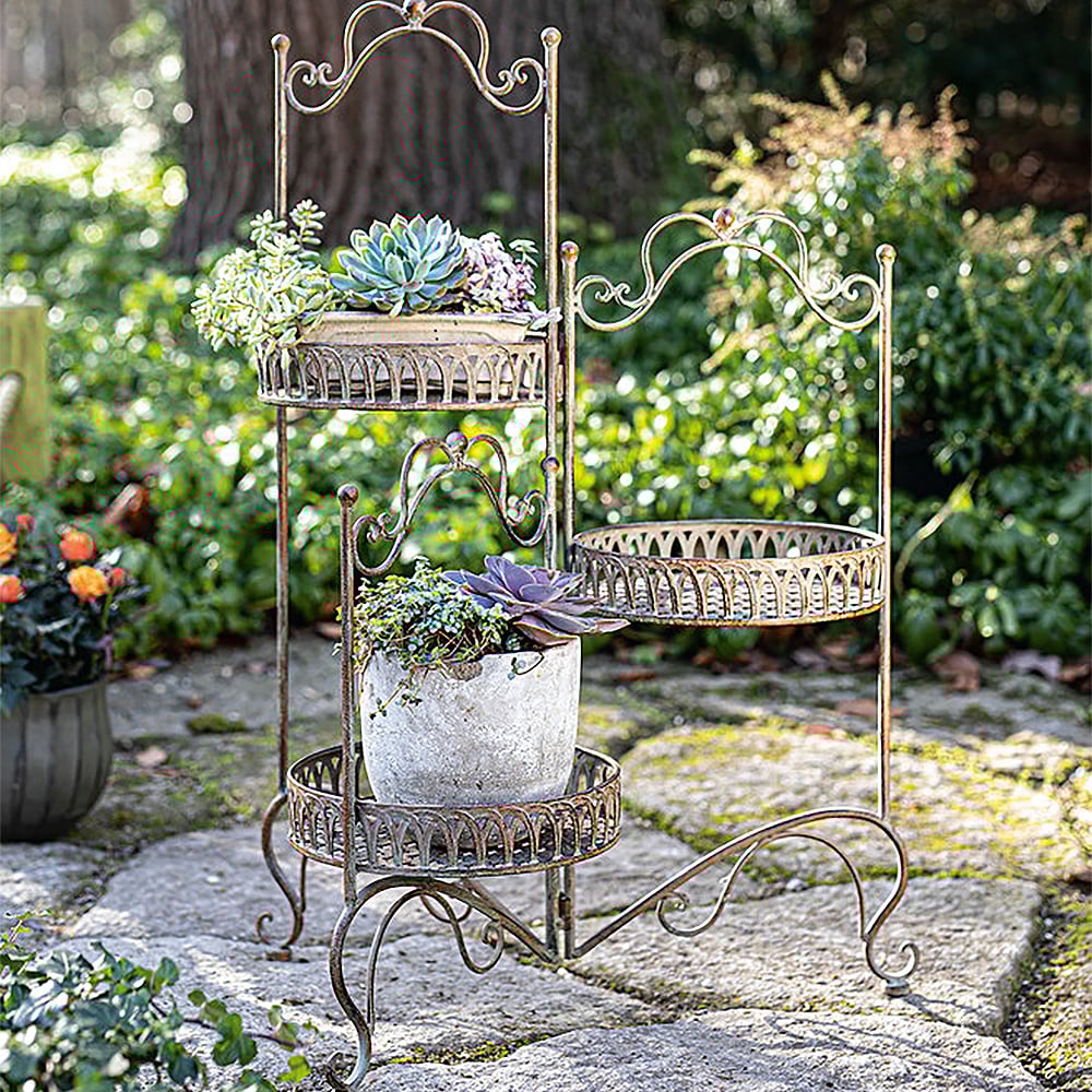 3-Shelves Folding Flower Stand Mental Plant Stand window image