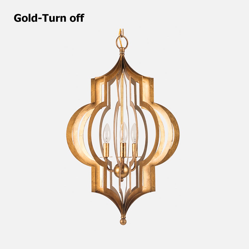 Retro Paste Gold And Silver Foil Hollow Iron  LED Pendant Light window image