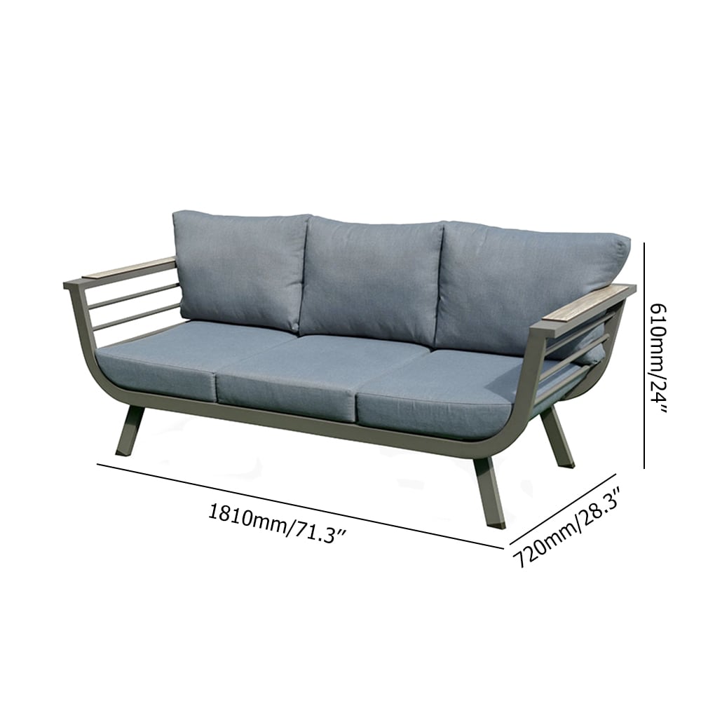 71.3" 3-Seater Aluminum Outdoor Sofa with Blue Polyester Cushion window image
