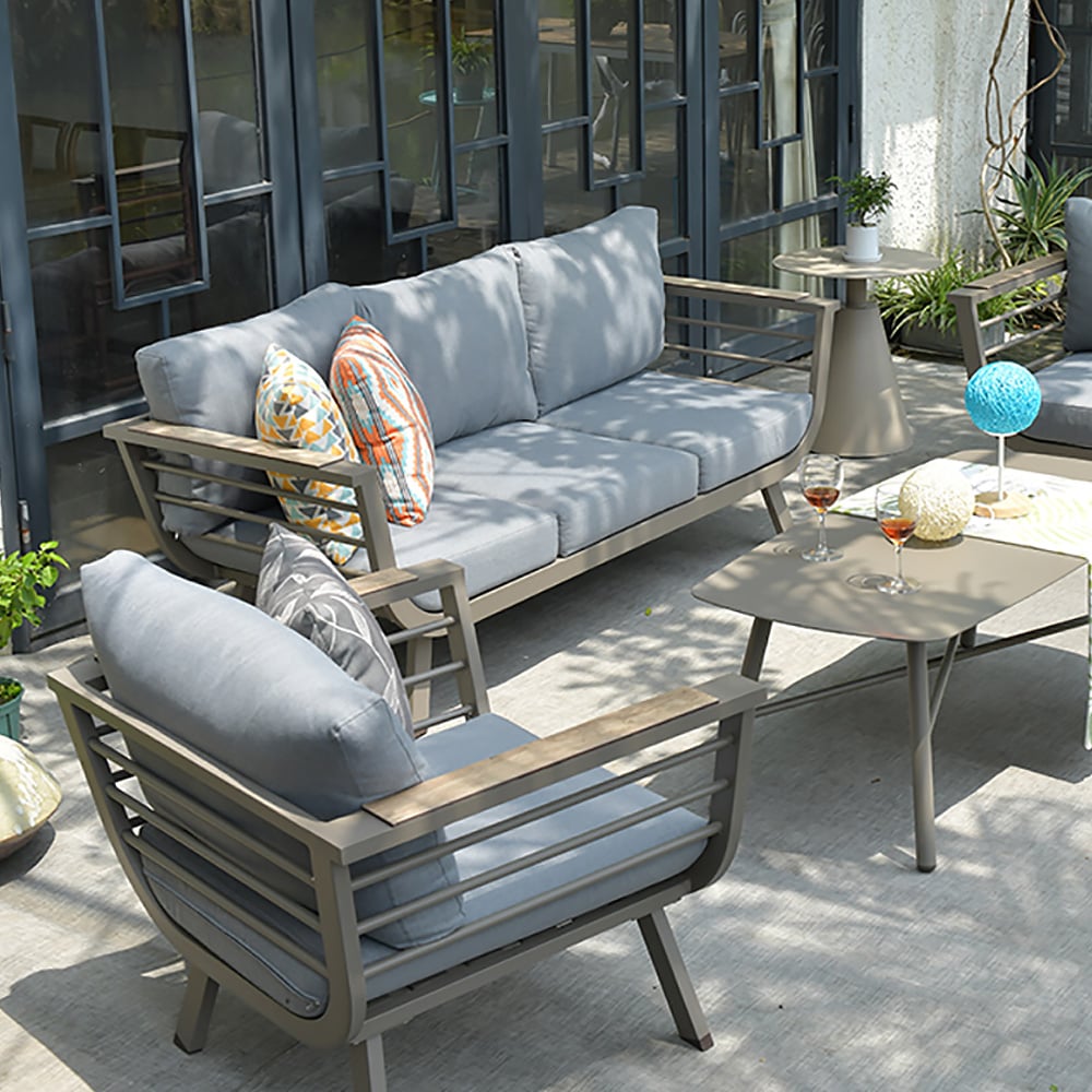 71.3" 3-Seater Aluminum Outdoor Sofa with Blue Polyester Cushion window image