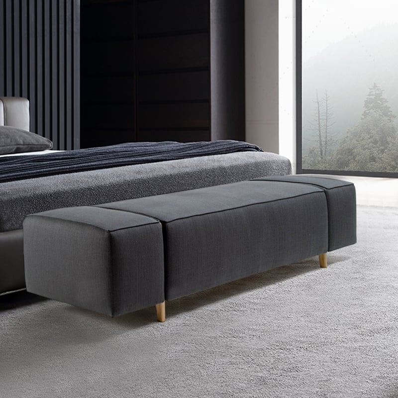 Modern Deep Gray Rectangular Bench Entryway Ottoman with Gold Legs window image