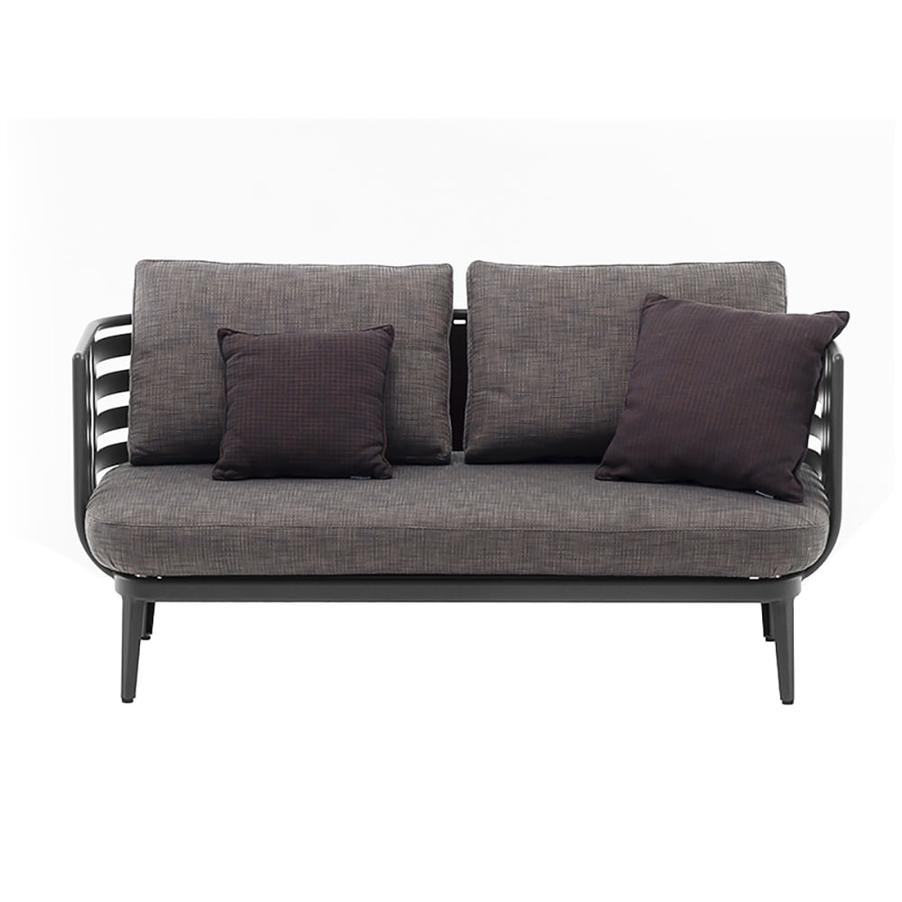 Sofá externo de alumínio de 55,1 polegadas de 2 lugares com almofada de poliéster cinza Imagem da janela