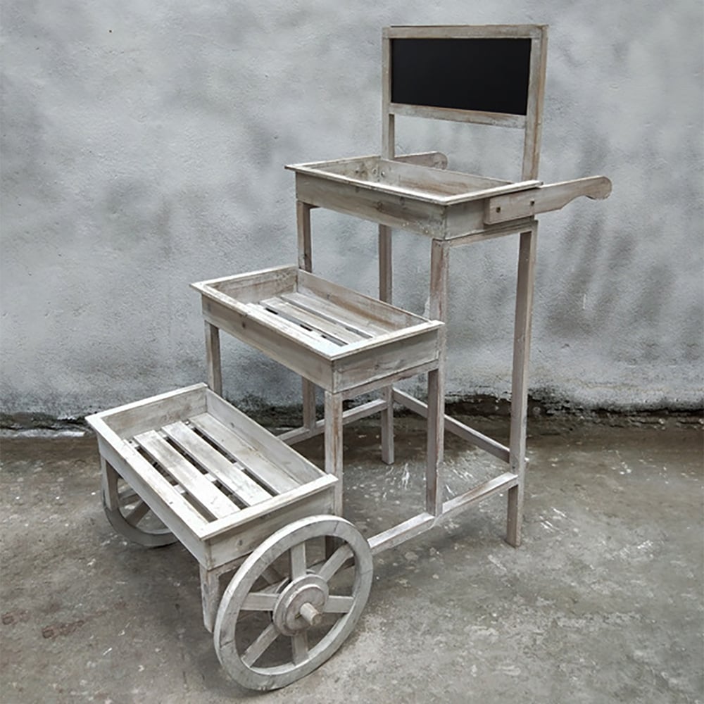 Indoor/Outdoor Distressed Garden Plant Stand Ladder Shelf with Blackboard window image